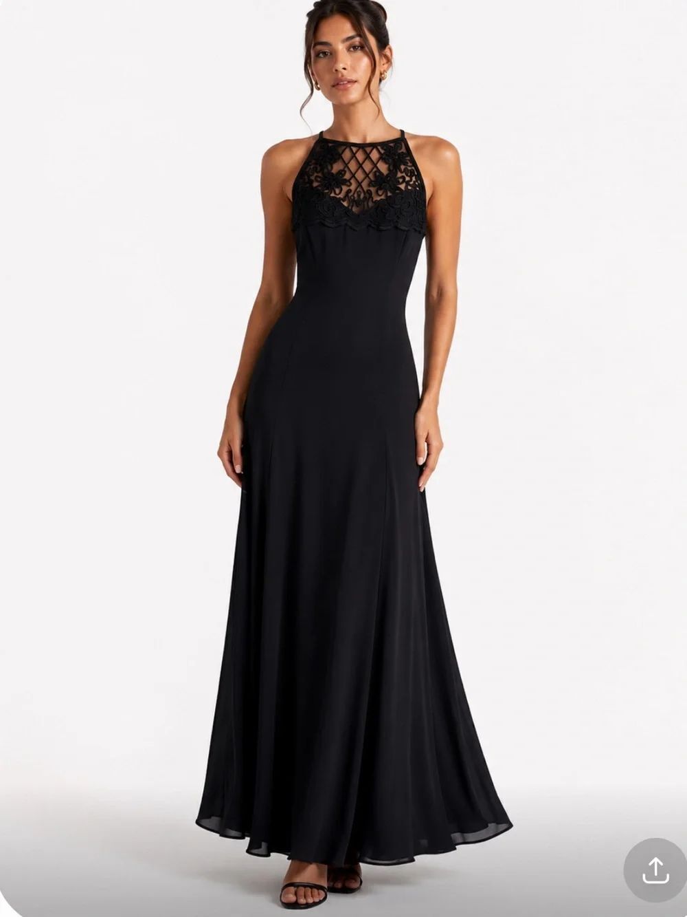 VINTAGE SCOTT McCLINTOCK Black Lace Embroidered Maxi Dress Size 6